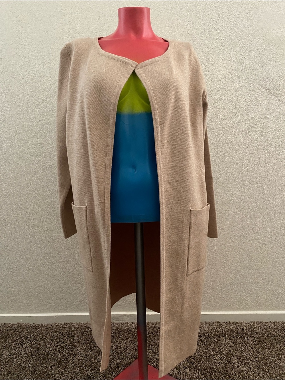 Women's Open Front Long Line Cardigan Sweater - Beige
